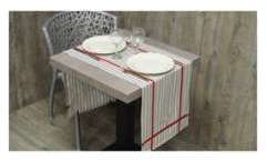 Chemin de table rayé toile à matelas avec fleur br
