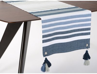 Chemin de table 100% coton rayure bayadère bleu/gr