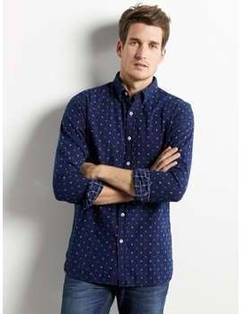 Chemise ajustée homme imprimé indigo bleu indigo Chemise ajustée homme imprimé