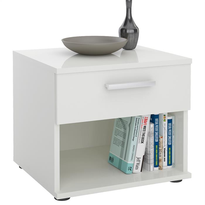 Table de chevet MAEL, mélaminé blanc mat