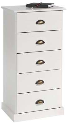 Chiffonnier PARIS en pin massif 5 tiroirs lasuré blanc Chiffonnier PARIS en pin massif
