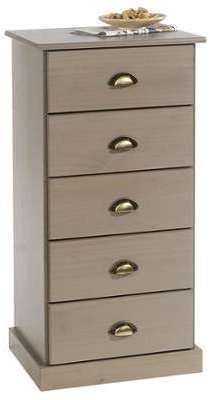 Chiffonnier PARIS en pin massif 5 tiroirs lasuré taupe Chiffonnier PARIS en pin massif