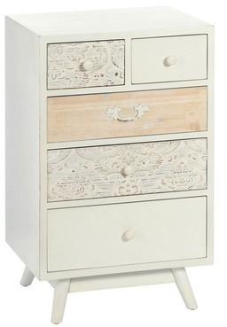 Chiffonnier Cérusé blanc 5 tiroirs - POUDRIES - L