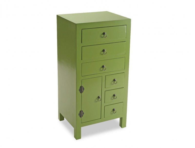 MATMATA Chiffonnier bois 6 tiroirs 1 porte vert
