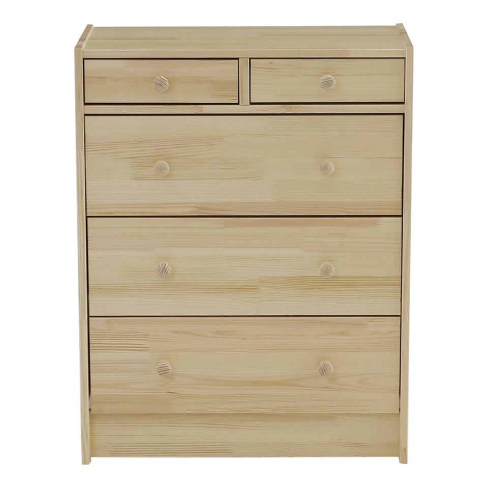 Commode 5 tiroirs pin vernis Rio - 61 x 30 x 79 cm
