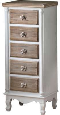 Chiffonnier pin massif blanc 5 tiroirs brun blanchi Chiffonnier pin massif blanc