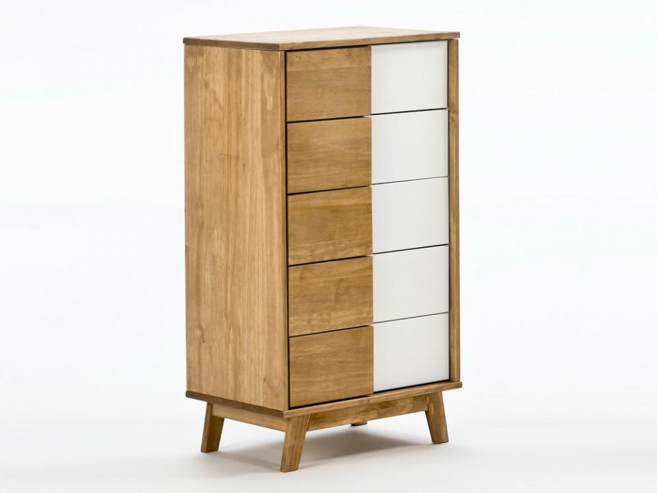 Chiffonnier en bois 5 tiroirs H92 cm CALY Blanc