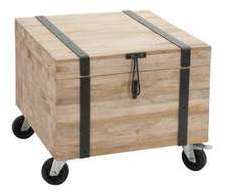 Coffre sur roulettes en bois