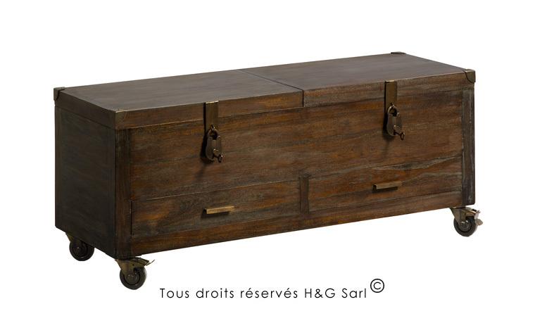 Malle-coffre de rangement industriel - LOFT - Bois