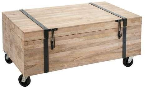 Grand coffre sur roulettes en bois