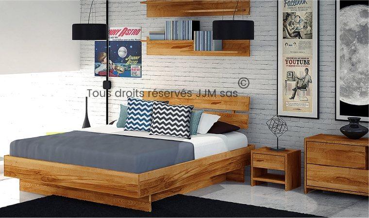 Coffre de rangement chene massif pour lit soho Hui