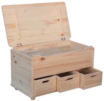 Coffre avec 3 caisses en Pin massif brut Coffre avec 3 caisses en Pin