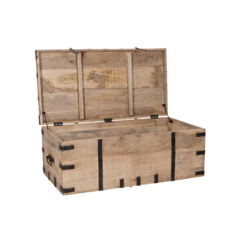 Malle vintage en bois naturel et fer forgé 115X60X