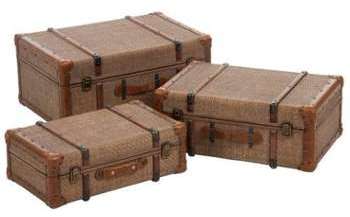 Set de trois valises anciennes en rotin Set de trois valises anciennes
