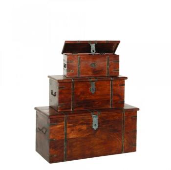 Set de 3 coffres ADAM en accia style colonial Set de 3 coffres ADAM en accia