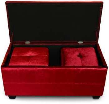 Banquette Coffre Triange Velours 2 poufs Rouge Banquette Coffre Triange Velours