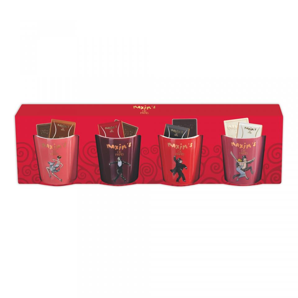 Coffret gourmand de 4 tasses et 16 carrés de choco
