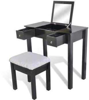 VidaXL Coiffeuse noire avec tabouret et 1 miroir basculant VidaXL Coiffeuse noire avec