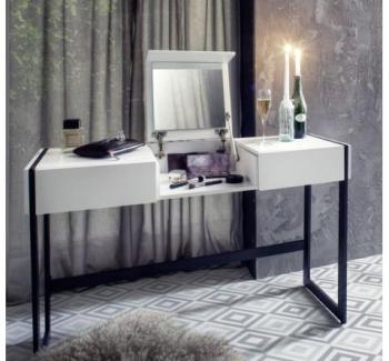 Coiffeuse design blanc laqué noir métal Clarice 125 Coiffeuse design blanc laqué