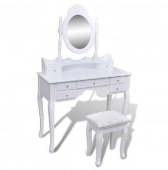 VidaXL Coiffeuse blanche 7 tiroirs avec 1 miroir et VidaXL Coiffeuse blanche 7
