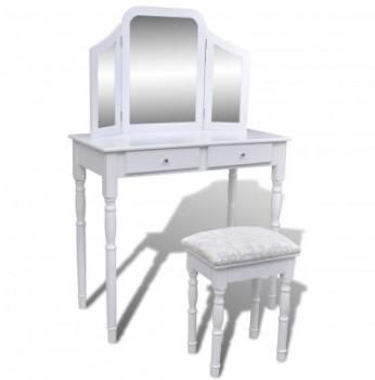 VidaXL Coiffeuse blanche 2 tiroirs avec 1 tabouret VidaXL Coiffeuse blanche 2