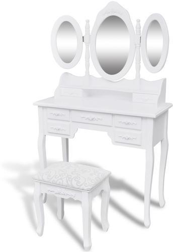 VidaXL Coiffeuse avec tabouret et 3 miroirs VidaXL Coiffeuse avec tabouret