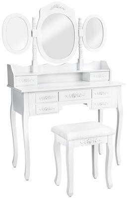 Coiffeuse Miroir 3 Faces Rabattables + 7 Tiroirs +