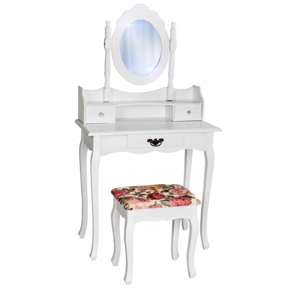 Coiffeuse meuble avec miroir et 3 Tiroirs + Tabour