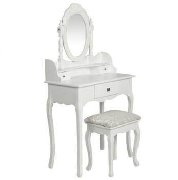 VidaXL Coiffeuse blanche siège avec miroir inclus VidaXL Coiffeuse blanche siège