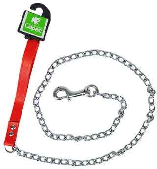 Capac Laisse Chaine Cuir Rouge 3 mm x 110 cm Capac Laisse Chaine Cuir Rouge
