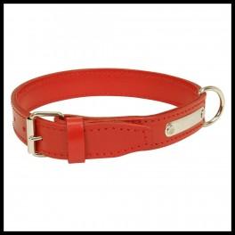Collier cousu double cuir pleine fleur rouge