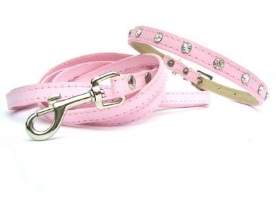Collier et laisse pour petit chien Baby Pink