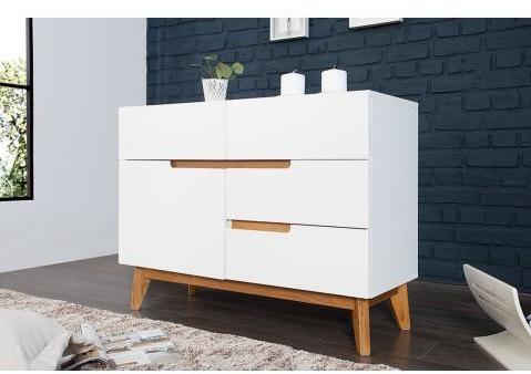 Commode design bois massif blanc mat 1 porte 4 tir