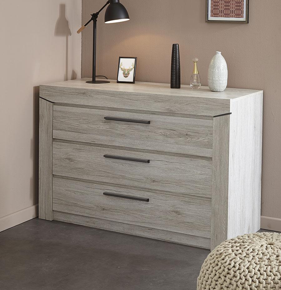 Commode chambre adulte 3 portes chêne clair BUTTON