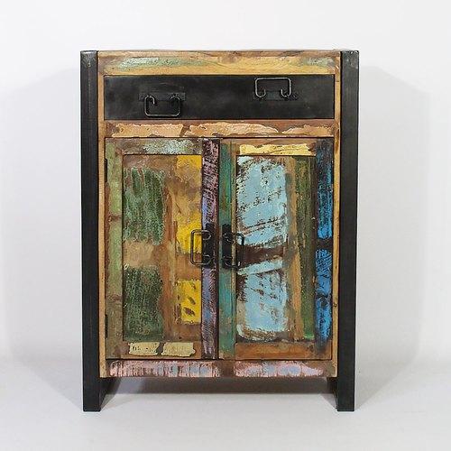 Buffet industriel 2 portes bois coloré, 1 tiroir m
