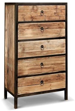 Cabinet Industriel 5 tiroirs en Bois et Métal Rose Cabinet Industriel 5 tiroirs