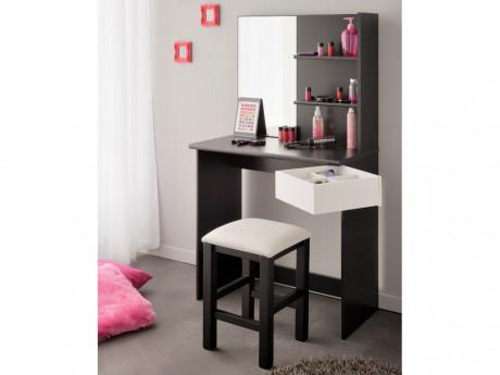 Coiffeuse KATIA - Miroir et rangements - Blanc et