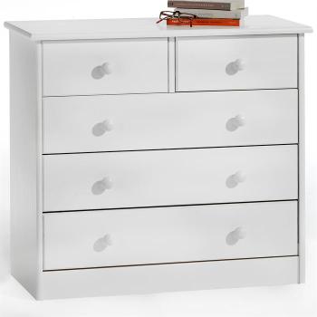 Commode en pin RONDO, 2+3 tiroirs, lasuré blanc