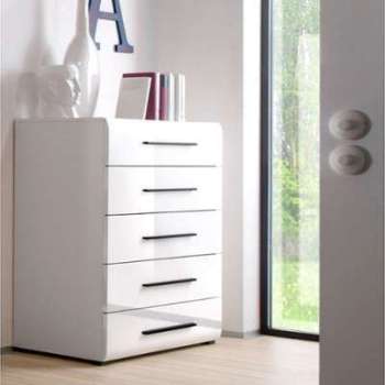 Commode design laqué blanc 5 tiroirs PAVORE Commode design laqué blanc