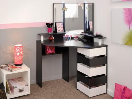 Coiffeuse MARILYN - Miroir et rangements - Blanc et Coiffeuse MARILYN - Miroir