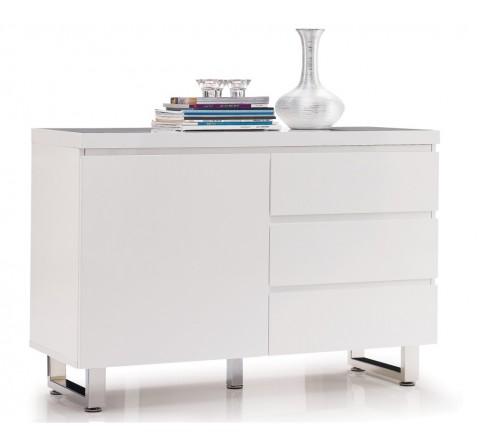 Commode Nora blanc laqué 1 porte 3 tiroirs