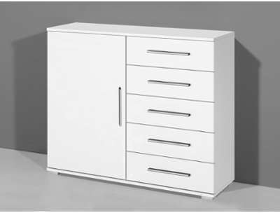 Commode MINOTOR 1 porte et 5 tiroirs blanc Commode MINOTOR 1 porte et