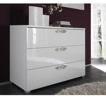 Commode laquée blanche 3 tiroirs baroque - Lola Commode laquée blanche 3 tiroirs