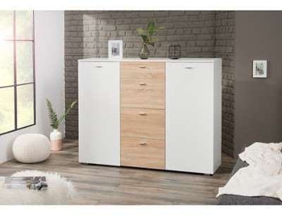 Commode design 2 porte 4 tiroirs blanc chêne Jelane Commode design 2 porte 4 tiroirs
