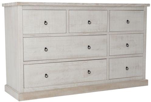 Jalousie Commode blanche en pin brossé 7 tiroirs