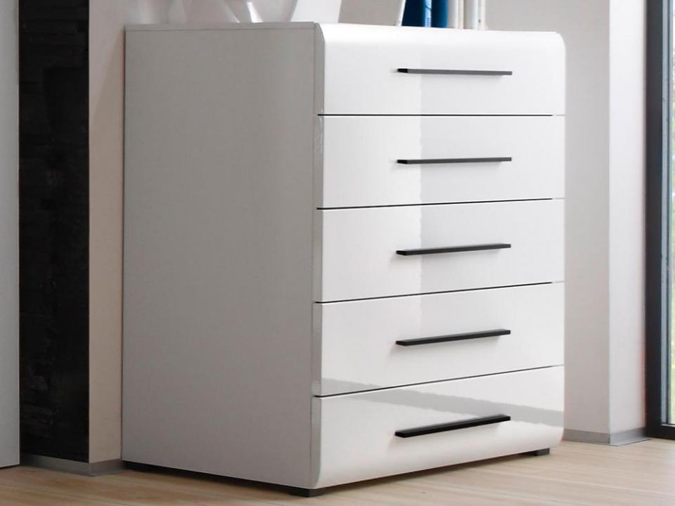 Commode HARMONICA 5 tiroirs blanc/blanc laqué
