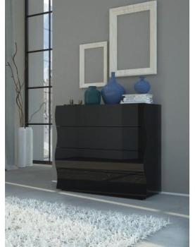 Commode design noir laqué 4 tiroirs Onda 100 cm