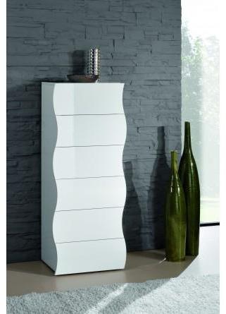 Chiffonnier design blanc laqué 6 tiroir Onda 121 cm Chiffonnier design blanc laqué