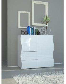Commode design blanc laqué 1 porte 4 tiroirs Onda 90 Commode design blanc laqué
