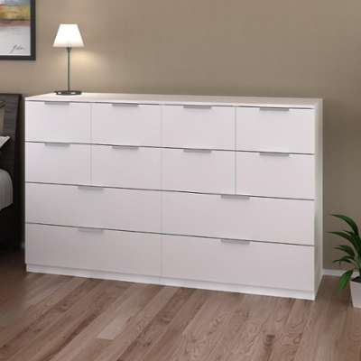 Grande commode 12 tiroirs en bois laqué blanc Umea